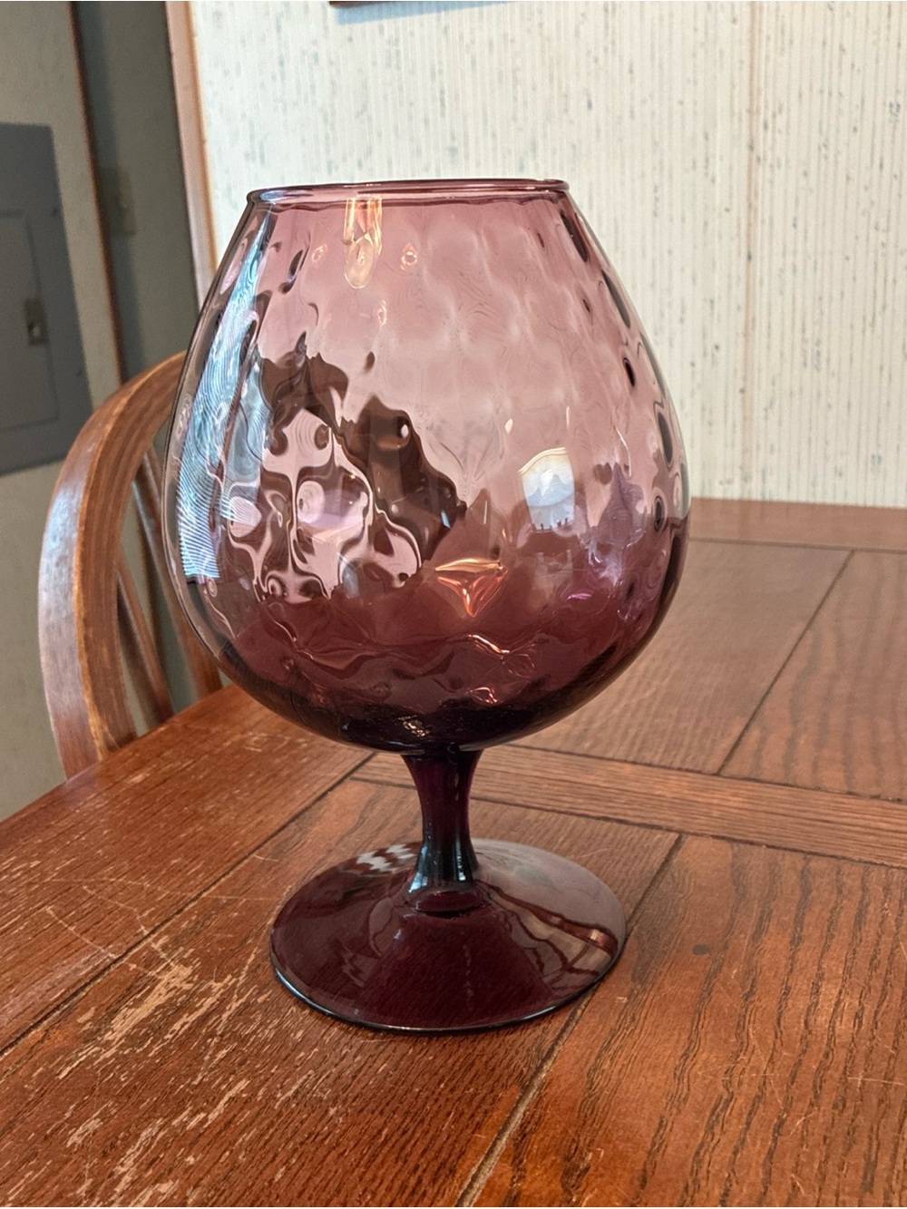 Vintage Empoli Brandy Snifter Purple Amethyst Optical Italian Art Glass Vase 9”